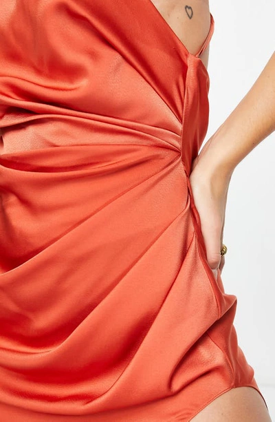 Shop Asos Design Halter Satin Midi Dress In Orange