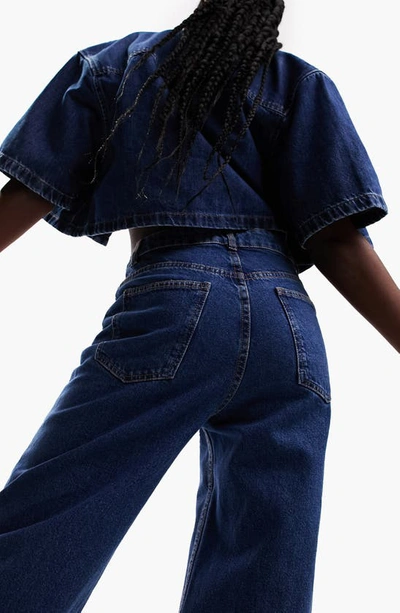 Shop Asos Design Dad Jeans In Medium Blue