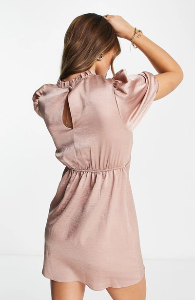 Shop Asos Design Puff Sleeve Satin Dress In Light Pink