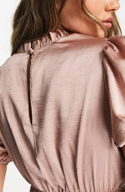 Shop Asos Design Puff Sleeve Satin Dress In Light Pink