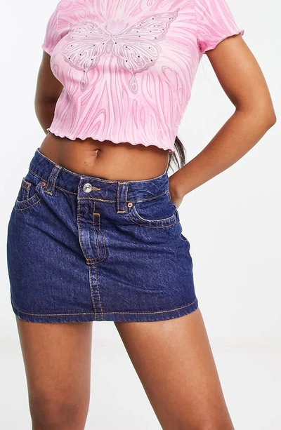 Asos Design Denim Pelmet Skirt With Western Pockets In Dark Blue In Medium Blue