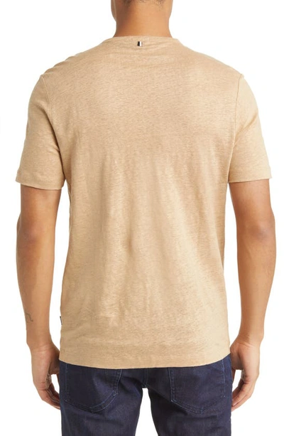Hugo Boss Tiburt Slub Linen T-shirt In Medium Beige