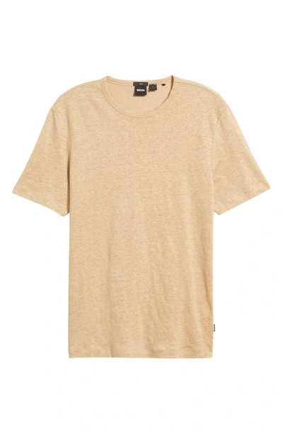 Hugo Boss Tiburt Slub Linen T-shirt In Medium Beige