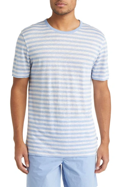 Shop Hugo Boss Boss Tiburt Stripe Linen T-shirt In Open Blue