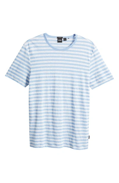 Shop Hugo Boss Boss Tiburt Stripe Linen T-shirt In Open Blue