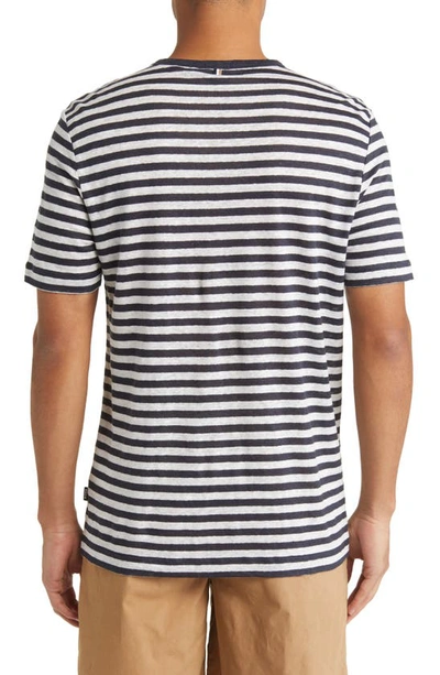Shop Hugo Boss Tiburt Stripe Linen T-shirt In Dark Blue