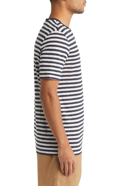 Shop Hugo Boss Tiburt Stripe Linen T-shirt In Dark Blue