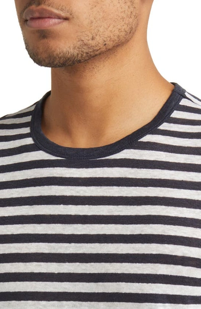 Shop Hugo Boss Boss Tiburt Stripe Linen T-shirt In Dark Blue