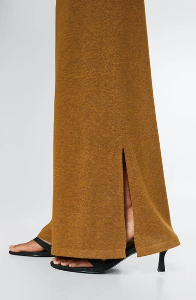 Shop Mango Slit Hem Knit Pants In Medium Brown