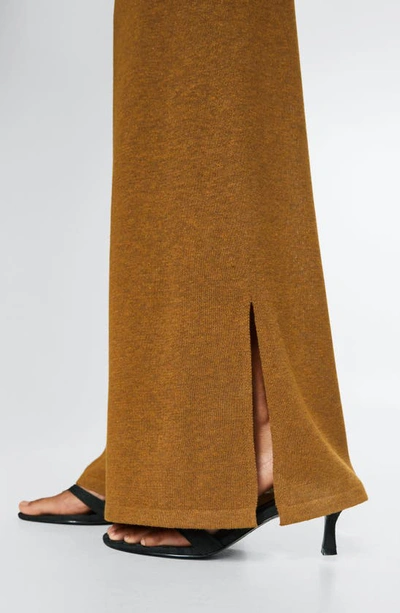 Mango Slit Hem Knit Pants In Medium Brown