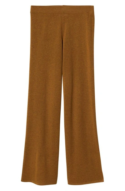 Mango Slit Hem Knit Pants In Medium Brown