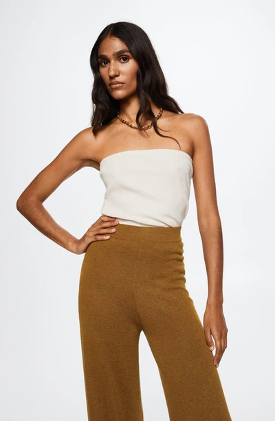 Mango Slit Hem Knit Pants In Medium Brown