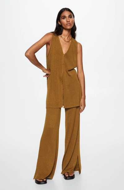 Mango Slit Hem Knit Pants In Medium Brown