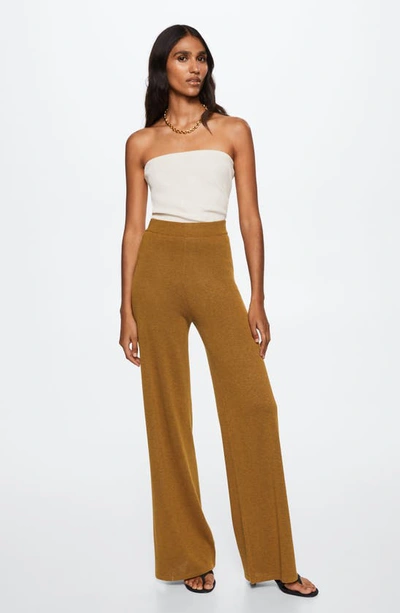 Shop Mango Slit Hem Knit Pants In Medium Brown