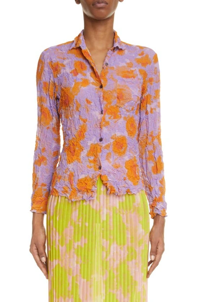 Shop Dries Van Noten Crush Floral Print Georgette Blouse In Orange 353