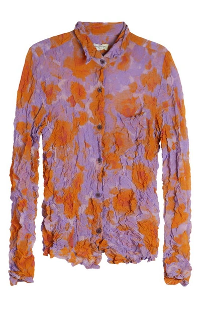 Shop Dries Van Noten Crush Floral Print Georgette Blouse In Orange 353