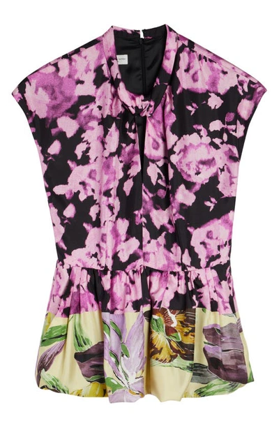 Shop Dries Van Noten Coromos Mixed Floral Print Silk Peplum Top In Dessin B 976