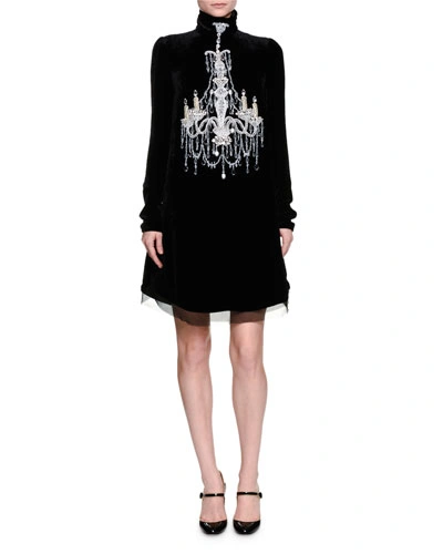 Dolce & Gabbana Mock-neck Embellished-chandelier Dress, Black