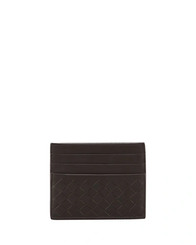 Bottega Veneta Men's Woven Leather Credit Card Case In Espresso