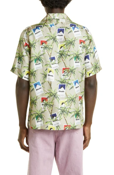Shop Rhude Palm Tree & Cigarette Print Silk Button-up Camp Shirt In Taupe/ Multi 1386
