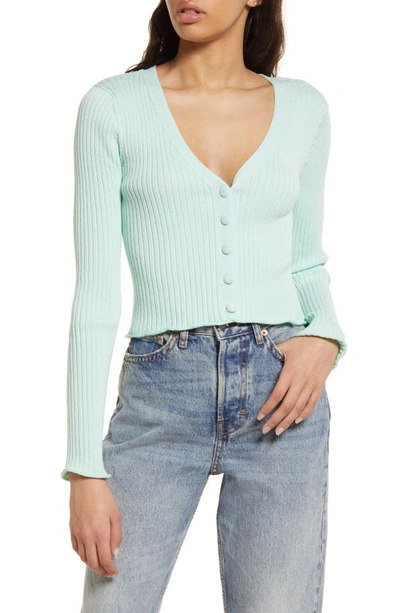 Shop Vero Moda Fibly Recycled Polyester Blend Rib Cardigan In Brook Green