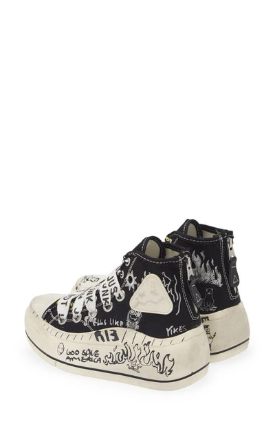 Shop R13 Kurt Double Grommet Platform Sneaker In Black With Graffiti