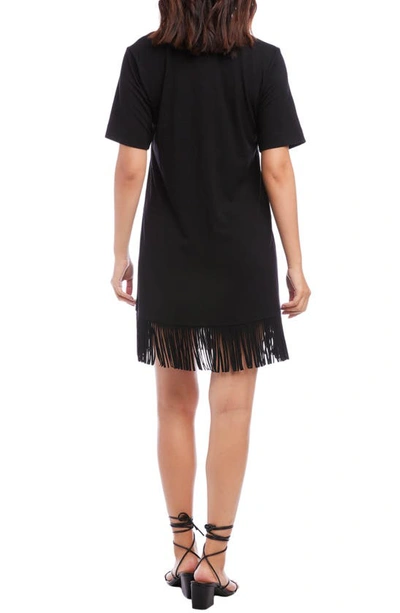 Shop Karen Kane Fringe Trim V-neck Dress In Black