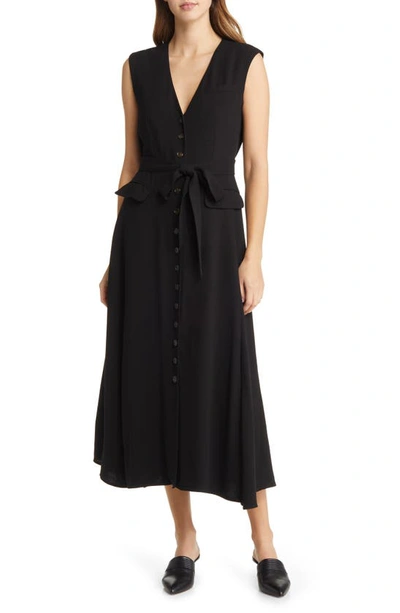 Shop Argent Belted Sleeveless Dress In Black