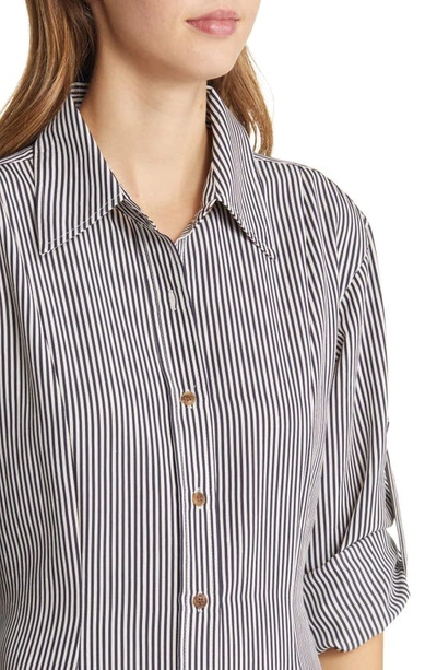 Shop Argent Stripe Long Sleeve Maxi Shirtdress In Navy Stripe