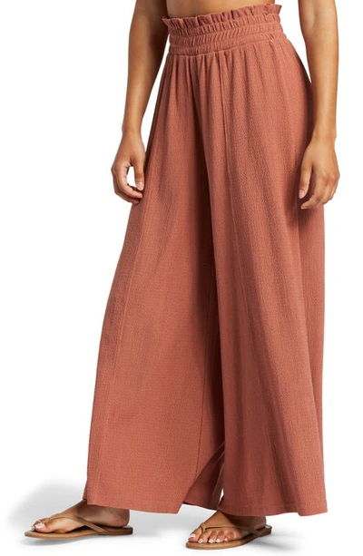 Roxy Jetsetter Smocked Waist Wide Leg Pants In Cedar Wood