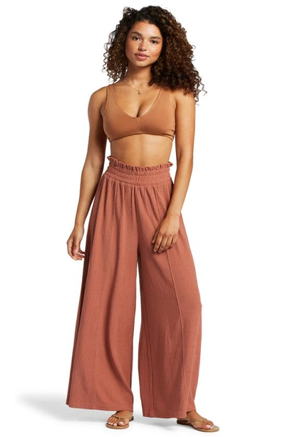 Roxy Jetsetter Smocked Waist Wide Leg Pants In Cedar Wood