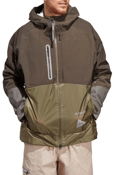 Shop Adidas Originals X And Wander Terrex Xploric Rain.rdy Water Repellent Hooded Jacket In Shadow Olive/ Olive Strata