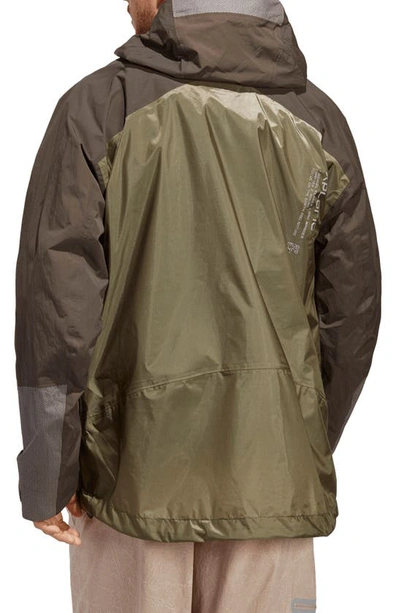 Shop Adidas Originals X And Wander Terrex Xploric Rain.rdy Water Repellent Hooded Jacket In Shadow Olive/ Olive Strata