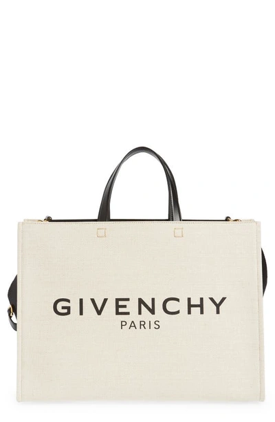 Shop Givenchy Medium G-tote Cotton Canvas Tote In Beige/ Black