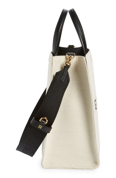 Shop Givenchy Medium G-tote Cotton Canvas Tote In Beige/ Black