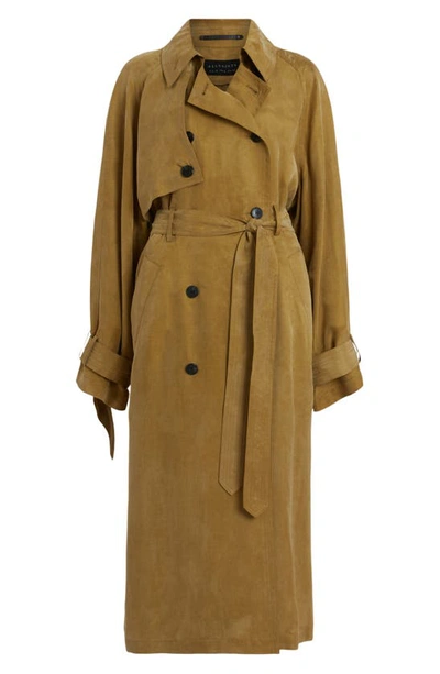 Shop Allsaints Kikki Relaxed Fit Double Breasted Trench Coat In Olive