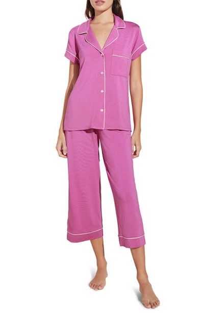 Shop Eberjey Gisele Jersey Knit Crop Pajamas In Italian Rose/ Ivory