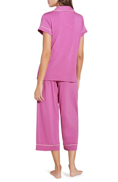 Shop Eberjey Gisele Jersey Knit Crop Pajamas In Italian Rose/ Ivory