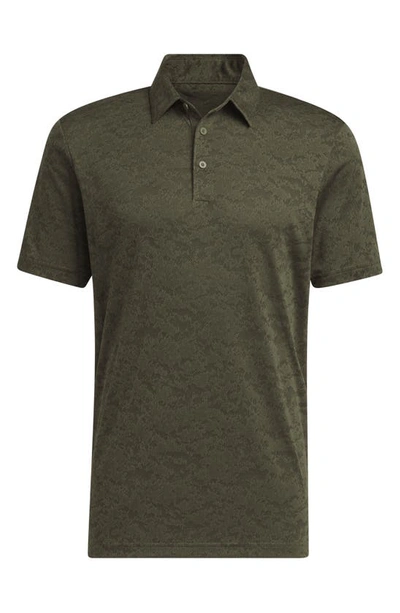 Shop Adidas Golf Jacquard Camo Performance Golf Polo In Olive Strata/ Black