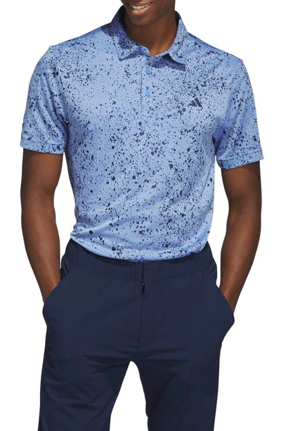 Shop Adidas Golf Spatter Jacquard Performance Golf Polo In Blue Fusion/ Navy/ Blue