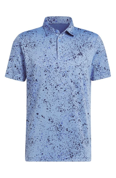 Shop Adidas Golf Spatter Jacquard Performance Golf Polo In Blue Fusion/ Navy/ Blue