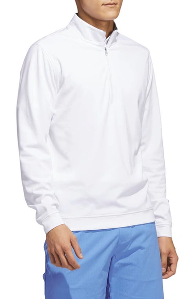 Shop Adidas Golf Elevated Stretch Half Zip Pullover In White