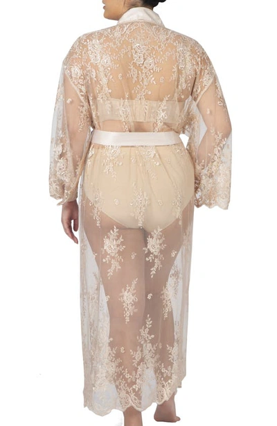 Rya Collection Plus Size Darling Long Embroidered Lace Robe In Champagne