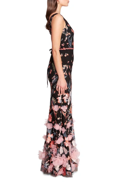 Shop Marchesa Notte Butterfly Murmuring Embroidered Mermaid Gown In Black Multi
