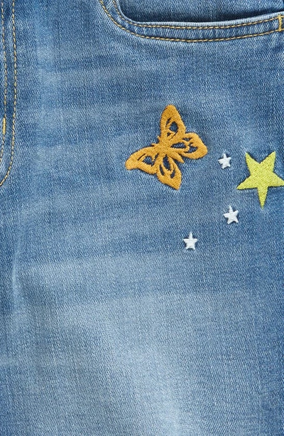 Shop Treasure & Bond Kids' Embroidered Raw Hem Denim Shorts In Med Wash