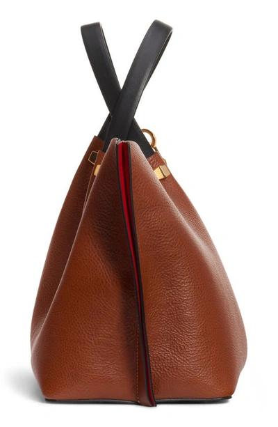 Shop Valentino Medium Vlogo Leather Tote In Tan/ Nero/ Rouge Pur