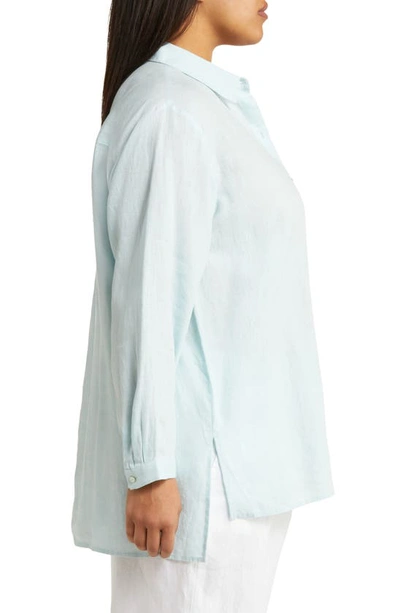 Shop Eileen Fisher Classic Collar Easy Linen Button-up Shirt In Clear Water