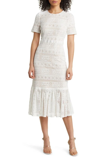 Shop Rachel Parcell Stripe Lace Midi Dress In Lucent White