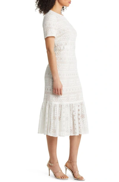 Shop Rachel Parcell Stripe Lace Midi Dress In Lucent White