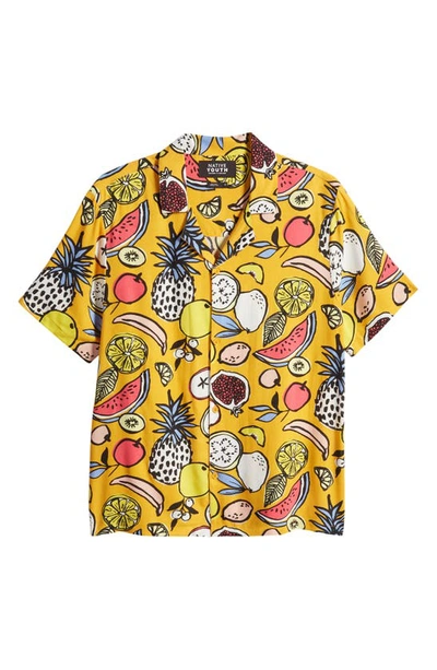 Shop Native Youth Fruit Print Short Sleeve Button-up Shirt In Orange